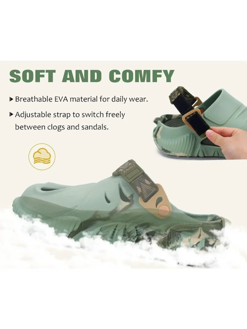 Men's Camo Green Recovery Clogs Comfortable Orthopedic Mules Thick Sandal Shoes
